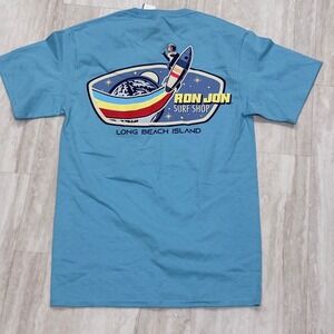 Ron Jon Surf Shop Long Beach Island Astronaut Rocket T-Shirt Aqua Blue Small NWT